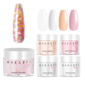 Makartt Pre Mixed Glitter Acrylic Powder Bundle with 4 Different Colored Acrylic Nail Powder Kit(2OZ> Clea Pink Nude White)