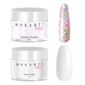 Makartt Pre Mixed Glitter Acrylic Powder Bundle with Makartt White Acrylic Powder 2oz