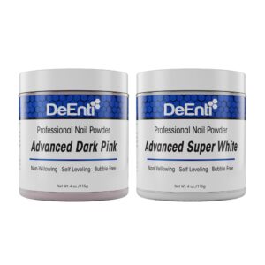 DeEnti Pink & White Acrylic Nail Powder Set> Dark Pink + Bright White> 4oz each> Professional Nail Powder for Manicure> Nail Art> Fake Nails> Nail Carving and Extensions