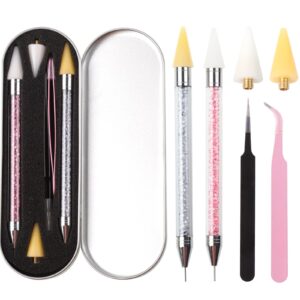 LLMSIX Rhinestones Picker Tool, Dual-Ended Wax Pencil Pen Rhinestone Picker In Box Dotting Pen Rhinestones Applicator with 2 Wax Tips, Twizzer for Gem Jewelry Nail Art DIY Craft (White+Yellow)