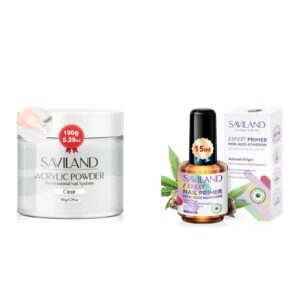 Saviland Clear Acrylic Powder 5.29OZ Large Capacity with 2024 Nail Primer No Lift