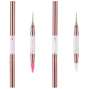 Jeffdad 2Pieces Double Head Nail Rhinestone Picker Nail Dotting Tools Rhinestone Pen Tool Gems Crystals DIY Nail Art Picker Dotting Wax Pen Applicator Tool (Pink+White)