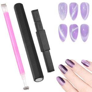 AOZUO 3 Pcs Cat Eye Magnet Tool>Double-Head Nail Magnetic Pen Hexagonal Magnet Stick 3D Gel Polish Nail Art Wand for Nail Art Salon Studio DIY Design Manicure Accessories Tool(Black)