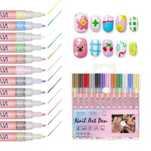 TEIHWAL 12 PCS Nail Art Pens Set Nail Polish Pens 3D Nail Art Drawing Graffiti Marker Pen Quick Dry Dotting Pen for Home & Salon DIY