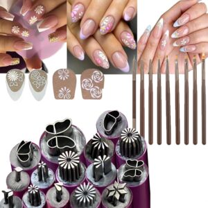 Nail Art Flower Stamp Pen>Nail Art Stamp Pens DIY Tools Set>Design Pens for Nail Art>Dotting Tools Nail Art Graffiti for DIY with 9pcs Nail Art Brushes (4.7*0.4*0.4 inches>Count>15)
