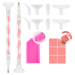 Eudaicful Rhinestone Picker Tool Kit: 2Pcs Rhinestone Picker Handle, 12 Upgraded Plastic Replacement Tips, Clay for DIY Nail Art