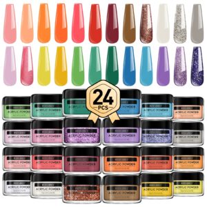 MODELONES 24 Pcs Candy Cane Acrylic Powder Set>24 Colors Professional Polymer Colorful Set No Nail Lamp Needed