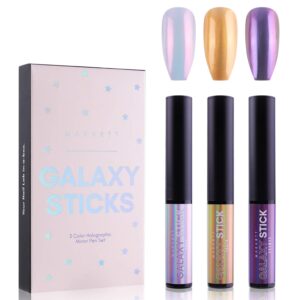 Makartt Galaxy Sticks Chrome Nail Powder Pen Holographic Nail Powder 3 Colors Air Cushion Pen Mirror Effect Nail Art DIY Gel Nail Decoration Nail Kit