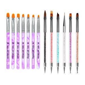 Waldd 13Pcs Nail Art Brushes Kit 6Pcs Double Ended Nail Art Point Drill Drawing Tools and 7Pcs Uv Gel Nail Brush Nail Art Tips Builder Brush Nail Painting Brush Pen Set