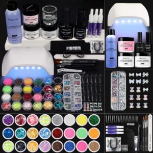 Morovan Acrylic Nail Kit with Everything – Professional Nails Kit Acrylic Set with UV Lamp for Beginners> Glitter Acrylic Nail Powder in Acrylic Nail Set DIY Salon Nail Extension Kit for Nail Art