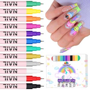 EBANKU 12 Color Nail Art Pens Set 3D 0.5MM Nail Polish Pen Quick-Drying Acrylic Paint Nail Art Point Dotting Liner Nail Pen for Nail Art Home & Salon Nail DIY