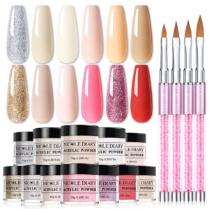 Bundle – NICOLE DIARY Nude Pink Acrylic Powder Set with 4 Sized Acrylic Nail Brushes