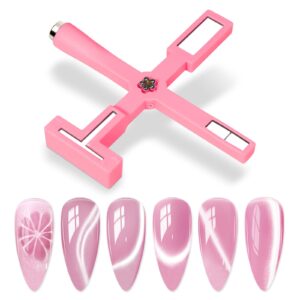 Nail Magnet Tool Set>5 in 1 Multi-Function Nail Magnet with Silicone Protective Case>Magnetic Nail Polish Magnet Wand for Nails Cat Eye Nail Gel-Pink