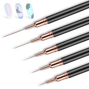 JIEYAO 5Pcs Nail Art Pens Nail Art Liner Brushes Set Black Nail Tools For Long Lines Thin Details Fine Drawing Liner Brush Gel Polish Painting Nail Design 7/9/11/15/25mm