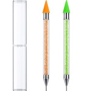 Tatuo 2 Pieces Rhinestone Picker Dotting Pen, Dual-ended Rhinestone Gems Crystals Studs Picker Wax Pencil Pen Crystal Beads Handle Manicure Nail Art DIY Decoration Tool (Green, Yellow)