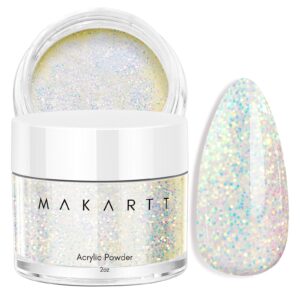 Makartt Acrylic Powder> 2oz Mermaid Crystal White Glitter Acrylic Nail Powder> Professional Nail Powder Supplies for Nail Extension 3D Carving French Nail DIY Nail Art Sculpture Home Salon Beginner