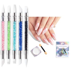 MelodySusie 5 Pcs Nail Art Sculpture Pen MelodySusie White Chrome Nail Powder for Gel Nails