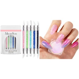 MelodySusie 5 Pcs Nail Art Sculpture Pen Acrylic Dual Tipped Brushes MelodySusie Unicorn Chrome Nail Powder