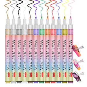 MKNZOME 12 Color Nail Art Pens>3D 0.7 MM Nail Polish Pens Set Drawing Painting Point Liner Acrylic Painted Pen Kit>Waterproof and Quick-drying Nail for DIY Nails Art Design Manicure Tools