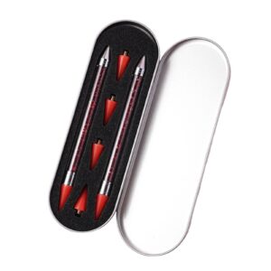 2 Pieces Nail Rhinestone Picker Dotting Pen with Extra 4 Wax Head, Dual-ended Diamond Art Painting Dotting Pen, DIY Nail Art Tool Accessories Tool (Red)