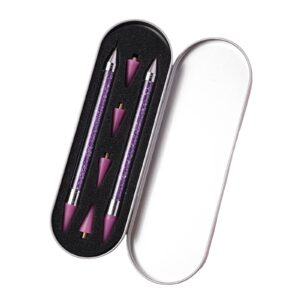 2 Pieces Nail Rhinestone Picker Dotting Pen with Extra 4 Wax Head, Dual-ended Diamond Art Painting Dotting Pen, DIY Nail Art Tool Accessories Tool (Purple)