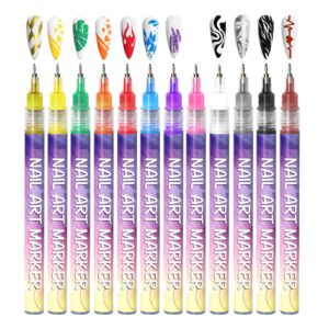 TOPFROP 12 Colors Nails Art Pen Nails Polishing Pen Set Waterproof Nails Varnish Pen Quick Dry Graffito Painting Pen Manicure