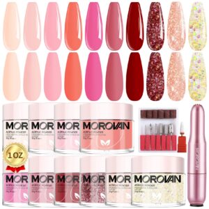 Morovan Acrylic Powder Set – 10Pcs Professional Acrylic Nail Powder Kit Pink Glitter Acrylic Powder for Nail Extension for French Nail Manicure Art Salon Home