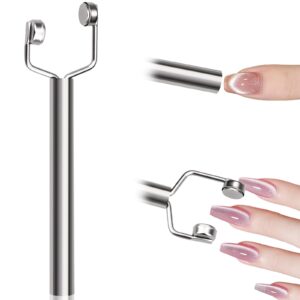 Dexspoeny 3 in 1 Cat Eye Nail Magnet Y-Shaped>Double Head Strong Magnetic Wand for Cat Eye Gel Polish>Multi-Functional Nail Art Tool for Salon Home & DIY Manicure (Silver)
