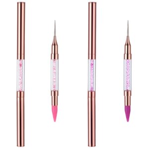 Jeffdad 2Pieces Double Head Nail Rhinestone Picker Nail Dotting Tools Rhinestone Pen Tool Gems Crystals DIY Nail Art Picker Dotting Wax Pen Applicator Tool (pink+purple)