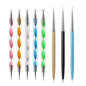 Nail Dotting Tools Set – 5PCS Dual-Ended Dotting Pens & 3PCS Nail Art Brushes for DIY Nail Art, Painting & Design