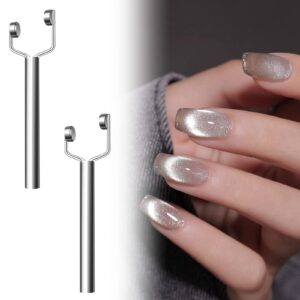 3 IN 1 Cat Eye Nail Magnet Y-Shaped Double Head Magnetic Cat Eye Gel Polish Multifunctional Nails Design Tools Powerful Force Magnet Portable Handheld for Salon Studio Home Manicure (Silver 2PCS)