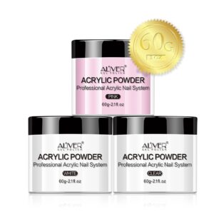 Nail Acrylic Powder (3Pcs*60g)> Clear White Pink Professional Nail Acrylic Powder Nail Extension Nail Carving French Nail Art 3D Manicure Beginner DIY