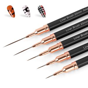 Artdone Metallic Nail Art Pens>Liner Brushes Set>5PCS Black Color Nail Tools For Long Lines>Thin Details>Fine Drawing>Liner Brush UV Gel Polish Painting Nail Design Sizes 5/8/12/20/25mm