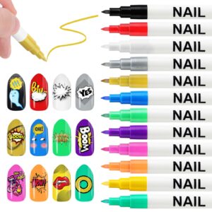 Kalolary 12 Color Nail Polish Pens>Nail Art Pens for Nail Graffiti Point Dotting Drawing Painting Liner>Quickly Dry Nail Art Markers Home DIY Design (0.7MM)