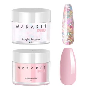 Makartt Pre Mixed Glitter Acrylic Powder Bundle with Makartt Pink Acrylic Powder 2oz