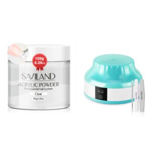 Saviland Clear Acrylic Powder 5.29OZ Large Capacity Acrylic Nail Powder SAVILAND Electric Nail Soaking Bowl: Automatic Heating Fast Nail Polish Remover Machine Gentler Steam U V Gel Nail Polish Remova