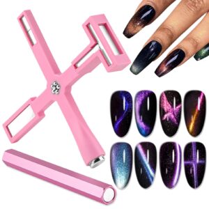EBANKU Nail Magnet Tool>5 in 1 Cat Eye Magnetic for Nails Multi-Function Double-Ended Hexagon Strong Nail Magnet Stick Nail Art Cat Eye Magnet Stick Nail Design Tools for Cat Eye Nail Design- Pink