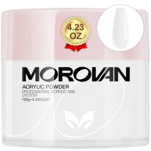 Morovan White Acrylic Powder – 4 oz Professional Colored Acrylic Nail Powder Polymer White Color Large Acrylic Nail Powder Polymer for Acrylic Nail Extension Carving Salon DIY
