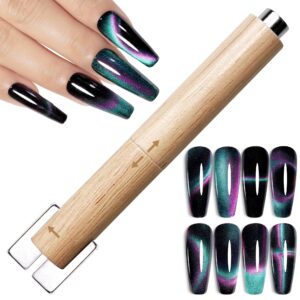 YTD Likomey Multi-functional Removable Cat Eye Nail Magnet Stick,Rocket High Force Cylindrical Wooden Handle Versatile Pen Magnet Tool for Cat’s Eye Gel Polish Nail Art Salon DIY at Home,White Oak