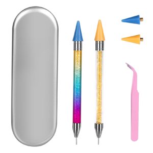 HoMove 2 Pieces Dual-Ended Rhinestone Picker Dotting Pen, Wax Pencil DIY Diamond Stick Crayon Nail Art Pen, Nail Picker Tool With 2 Extra Tips and 1 Tweezer