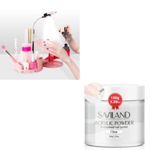 Saviland Clear Acrylic Powder 5.29OZ Large Capacity Acrylic Nail Powder Polymer Beginner Friendly SAVILAND Nail Stand Hand Rest for Nails Tech:Adjustable Manicure Hand Rest with Nail Arm Rest Nail