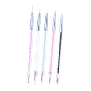 ASAKKURA Nail Art Brush Pen Kit 5pcs Dual-ended Brush Pens for Gel Polish Line Drawing Fine Detailing Pattern Great for Women Daughters Mothers Learners Experts
