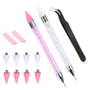 Eudaicful 2 PCS Rhinestone Picker Dotting Pen, Dual-ended Rhinestone Gems Crystals Studs Picker Wax Pencil Pen Crystal Beads Handle Manicure Nail Art DIY Decoration Tool