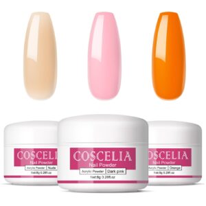 3 Colors Pearl Acrylic Nail Powder>3D Professional Acrylic Nail Art French Nail Extension Nail Carving>Nude Pink Orange Laser Nail Supplies Sets for Nails Beginners or Salon(24g)