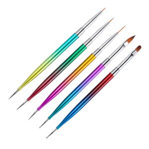 Waldd 5 Pieces Double-Ended Nail Art Tools Including Nail Liner Brush and Nail Dotting Pens for Acrylic Nail Home Salon
