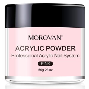 Morovan Pink Acrylic Powder Professional Nail Art Powder for Acrylic Nails Extension Carving Adhere 2oz No Nail Lamp Needed