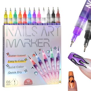 Gorvalin Fine Tips 3D Nail Art Pens>12 Colors 0.5 MM Nail Marker Pens Nail Point Graffiti Dotting Drawing Painting Liner Pen for Home Salon Quickly Dry Nail Art