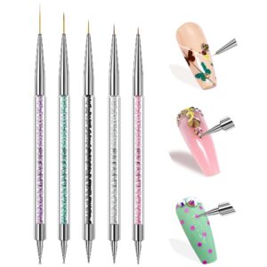 Makartt Nail Art Brushes: 5PCS Double-ended Dotting Pen Nail Design Brushes Multifunctional Nail Design Tools Kit Including Nail Liner Brush and Nail Dotting Pens for UV Gel Nail Home Salon Use