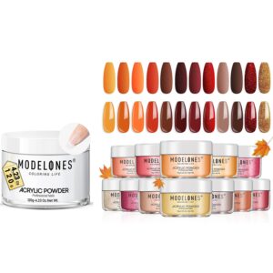 Modelones Clear Acrylic Powder with 12 Pcs Fall Winter Acrylic Powder Set