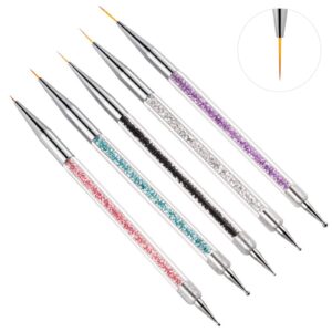 5 Pcs Nail Art Liner Brushes UV Gel Painting Nail Art Design Brush Pen Nail Art Point Drill Drawing Brush Double Ended Dotting Tools Set Acrylic Nail Liner Brushes Nail Dotting Pens 5/7/9/11/14 mm